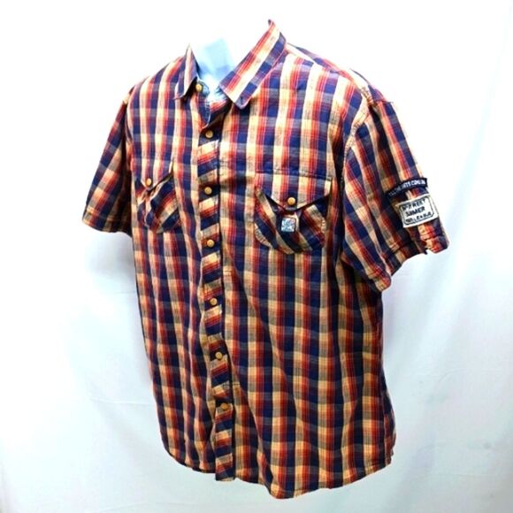 Other - Akoo Brand Men's Short-Sleeved Button-Down Shirt Plaid Pattern XL Streetwear....